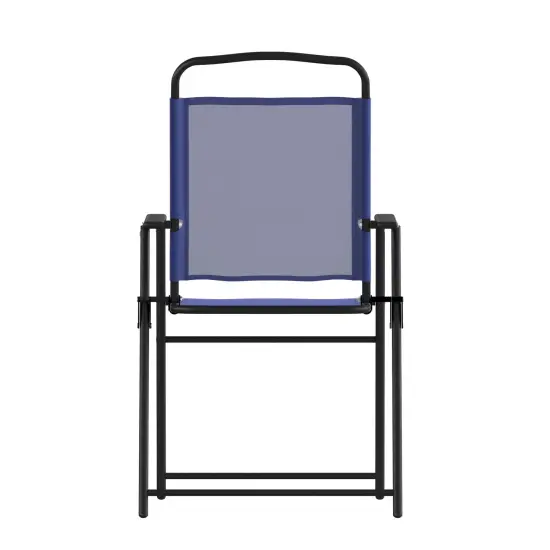 Emma and Oliver Munroe Set of 4 Textilene Folding Sling Style Patio Chairs with Armrests Navy {4}