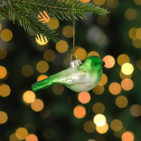 Northlight 4" Green and White Glass Bird Christmas Ornament {3}