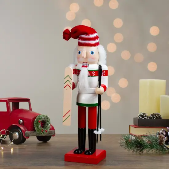 Northlight 14" Red and White Wooden Skiing Christmas Nutcracker {3}