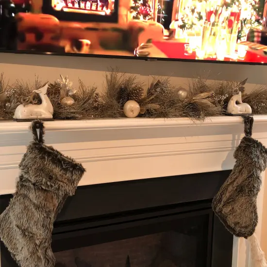 Northlight Glitter Pine Needle and Apple Pine Cone Artificial Christmas Garland - 6' x 9" - Unlit Gold {5}