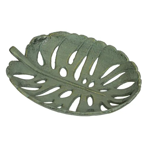 12 Inch Cast Iron Verdigris Tropical Leaf Decorative Bowl Serving Tray Kitchen {3}