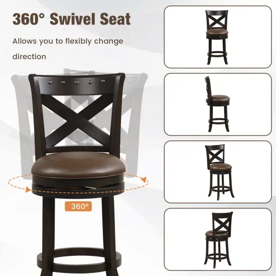 Costway 26'' Swivel Bar Stool Counter Height PU Leather Seat Rubber Wood Legs Footrest {4}