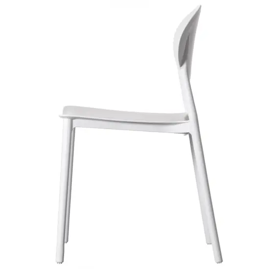 Modern Plastic Outdoor Dining Chair with Open Oval Back Design Set of 4 White {11}