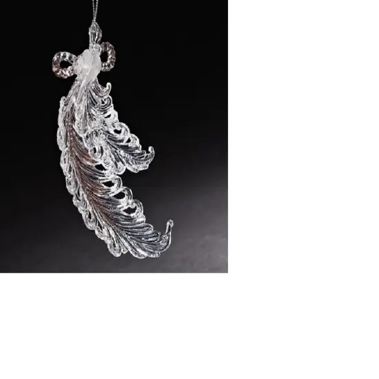 Roman 5.5" Clear and Silver Feathers with Sparkling Glitter Accents Christmas Ornament {1}