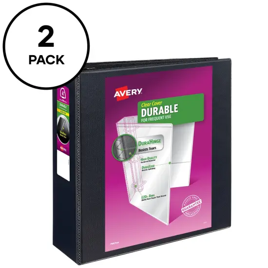 Avery Durable Clear View 3 Ring Binders, 4 Inch Binder Rings, 2 Black Binders (09204) {2}
