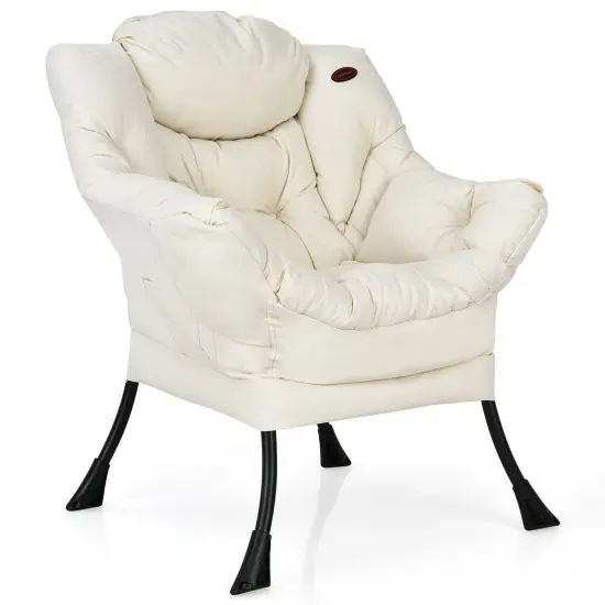 Modern Polyester Fabric Lazy Chair with Side Pocket and Tufted Design Perfect for Any Corner Beige {6}