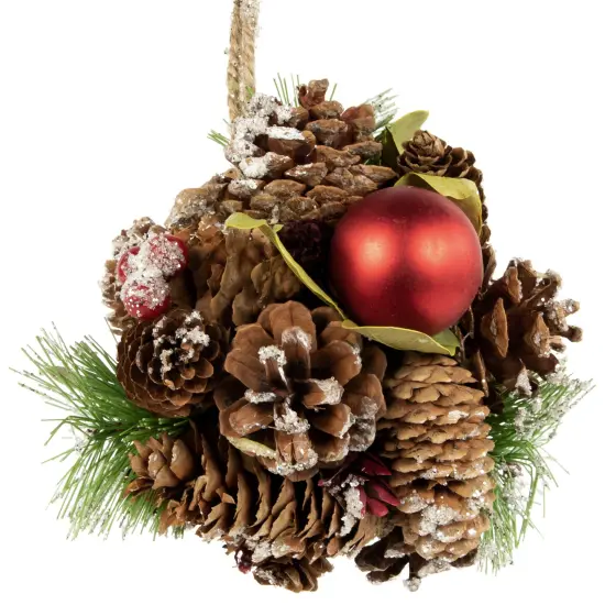 Northlight Berry and Pinecones Mixed Foliage Frosted Christmas Ball Ornament - 5.5" Brown {6}