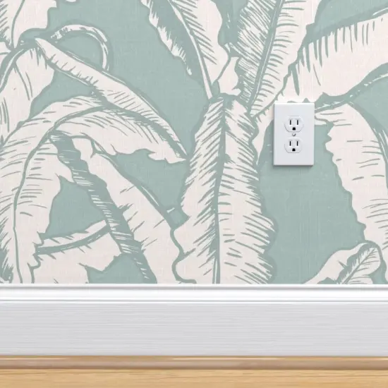 Peel & Stick Wallpaper 2FT Wide Sage Green Minimal Tropical Flora Banana Leaf Rainforest Summer Island Custom Removable Wallpaper by Spoonflower {4}