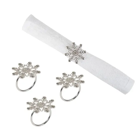 Silver Winter Snowflake Decorative Napkin Ring Set of 4 {1}