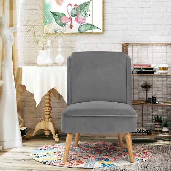Velvet Accent Chair with Rubber Wood Legs and Ergonomic Backrest Perfect for Any Room Grey {5}