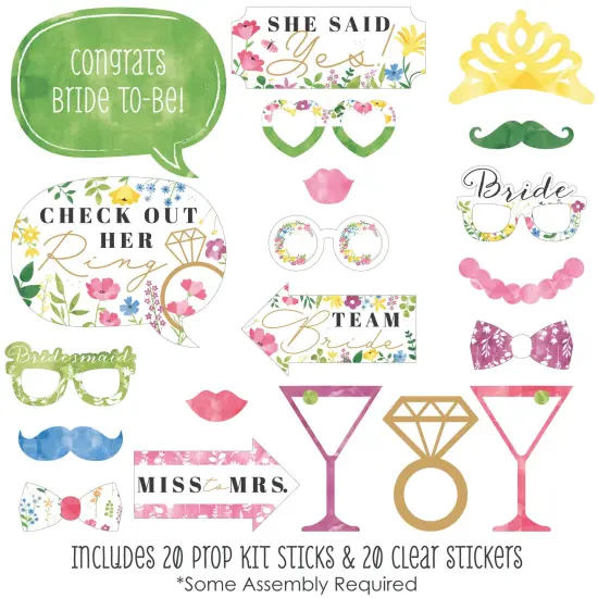 Big Dot of Happiness Wildflowers Bride - Boho Floral Bridal Shower and Wedding Party Photo Booth Props Kit - 20 Count {3}