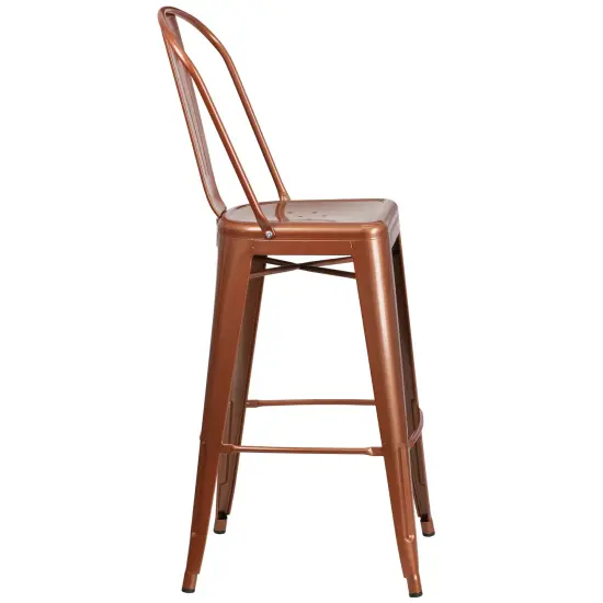 Emma and Oliver Commercial Grade 4 Pack 30" High Metal Indoor-Outdoor Barstool with Back Copper {4}
