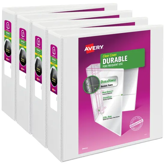 Avery Durable Clear View 3 Ring Binders, 3 Inch Binder Rings, 4 White Binders (09203) {1}