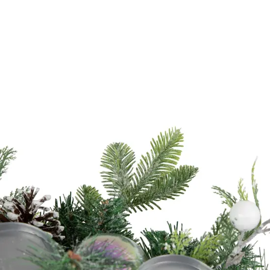 Northlight Pine and Berries Triple Candle Holder with Iridescent Christmas Ornaments - 32" Green {6}