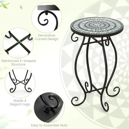 Costway Mosaic Outdoor Round End Table with Weather Resistant Ceramic Tile Tabletop {5}