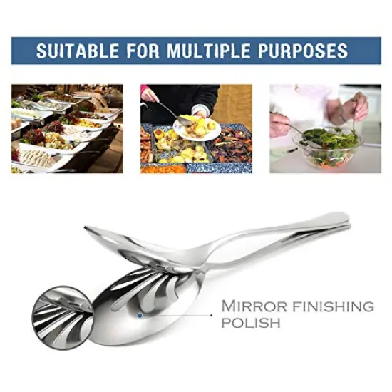 Stainless Steel Metal Serving Utensils - Large Set of 9-10" Serving Spoons, 10" Slotted Spoons, and 9" Serving Tongs by Teivio (Silver) {5}