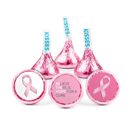 324ct Breast Cancer Awareness Stickers for Hershey's Kisses, Mints, or Peanut Butter Cup Mini (324 pack) - Pink Ribbon Favors - By Just Candy {1}