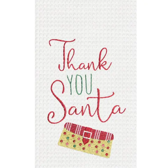 Thank You Santa Embroidered Waffle Weave Kitchen Towel {3}