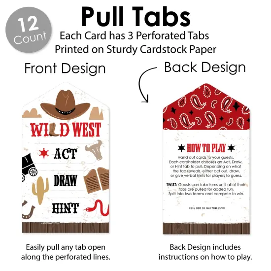 Big Dot of Happiness Western Hoedown - Wild West Cowboy Party Game Pickle Cards - Act, Draw, Hint Pull Tabs - Set of 12 {4}