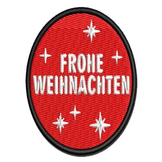 Frohe Weihnachten Merry Christmas German Starburst Multi-Color Embroidered Iron-On or Hook & Loop Patch Applique {1}
