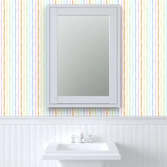Peel & Stick Wallpaper 2FT Wide Rainbow Stripes Pastel Modern Abstract Colorful Lines Soft Watercolor Custom Removable Wallpaper by Spoonflower {6}