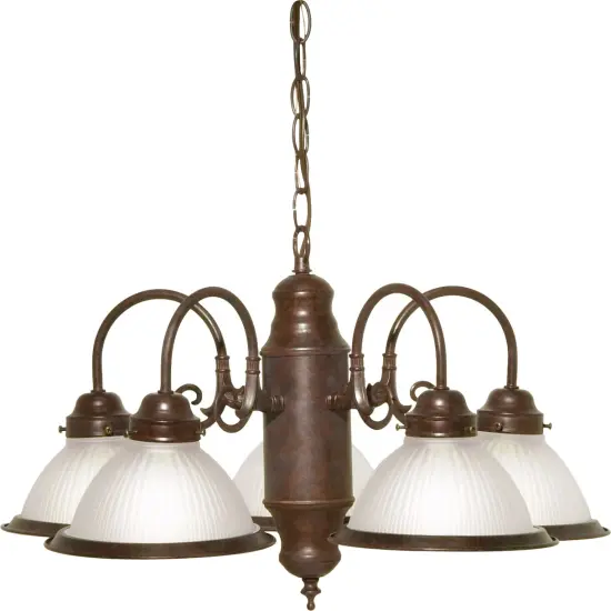 Nuvo 5-Light 22" Chandelier w/ Frosted Ribbed Shades in Old Bronze Finish {1}