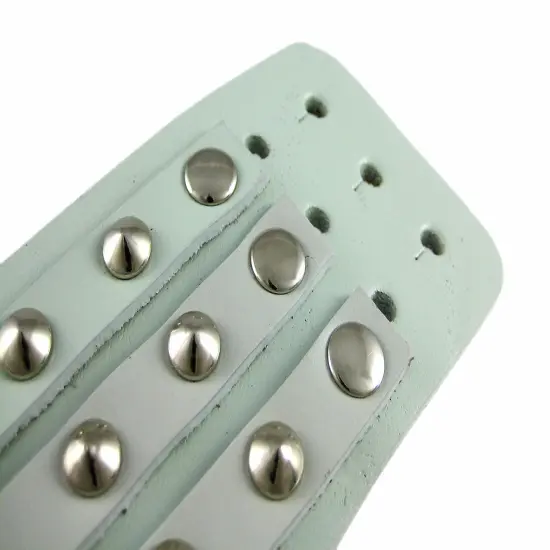 Gray Leather 3 Row Cone Spiked Wristband Blemished {3}