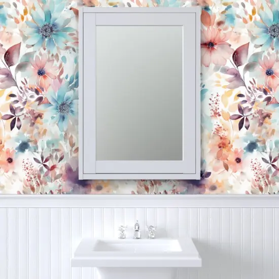 Pre-Pasted Wallpaper 2FT Wide Watercolor Boho Wildflowers Floral Hand Painted Dahlia Modern Flowers Custom Pre-pasted Wallpaper by Spoonflower {6}