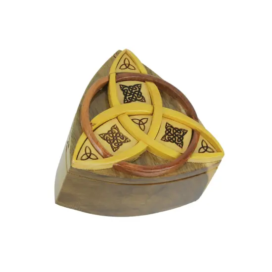 Triquetra Celtic Knots Hand Crafted Wooden Trinket/Puzzle Box {1}