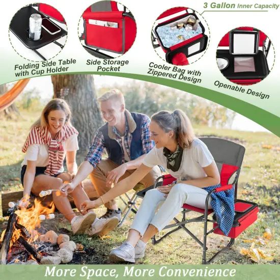 Folding Camping Directors Chair With Cooler Bag And Side Table Red {6}