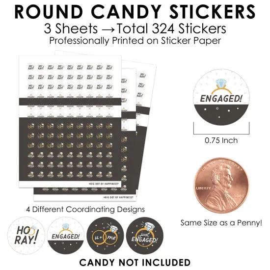 Big Dot of Happiness Just Engaged - Black and White - Engagement Party Small Round Candy Stickers - Party Favor Labels - 324 Count {4}