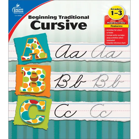 Carson Dellosa Grades 1-3 Beginning Traditional Cursive Handwriting Workbook, Writing Book With Dry Erase Number and Letter Tracing Activities, Classroom or Homeschool Curriculum {1}