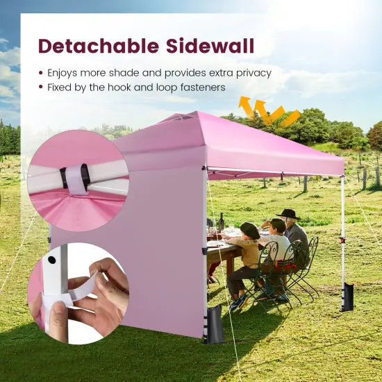 Foldable Commercial Pop-up Canopy with Roller Bag and Banner Strip Pink {3}