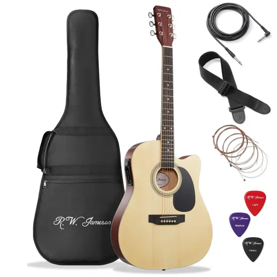 Jameson Guitars Full Size Thinline Acoustic Electric Guitar with Free Gig Bag Case & Picks {1}
