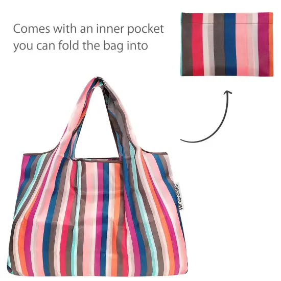 Wrapables Large & Small Foldable Tote Nylon Reusable Grocery Bags, Set of 2 Tropical Paradise {10}