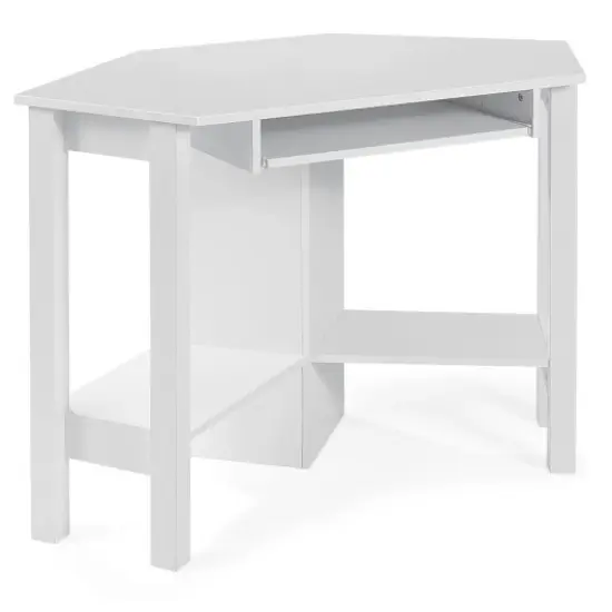 Wooden Study Computer Corner Desk with Drawer and Slide-Out Keyboard Tray White {1}