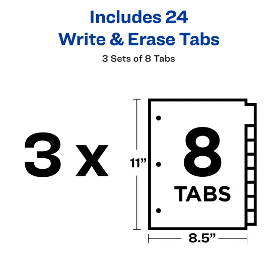 Avery Big Tab Write & Erase Durable Plastic Dividers for 3 Ring Binders, 8-Tab Sets, White, 3 Binder Divider Sets (01743) {4}