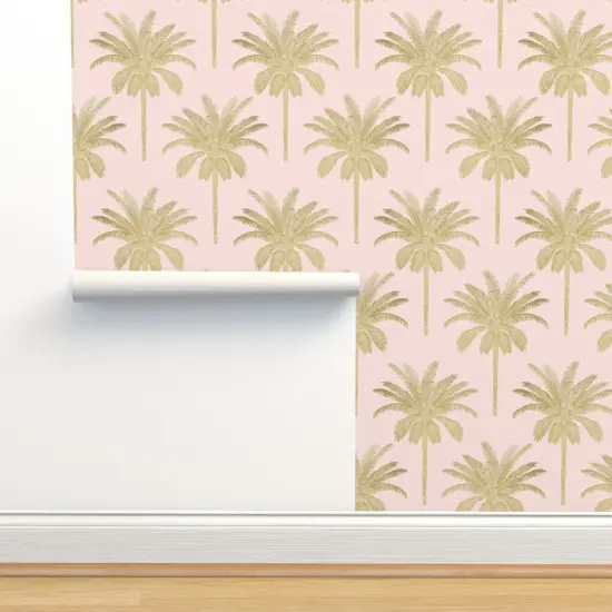 Pre-Pasted Wallpaper 2FT Wide Tropical Whimsical Glamour Maximalist Palm Tree Exotic Beach Illustrative Custom Pre-pasted Wallpaper by Spoonflower {2}