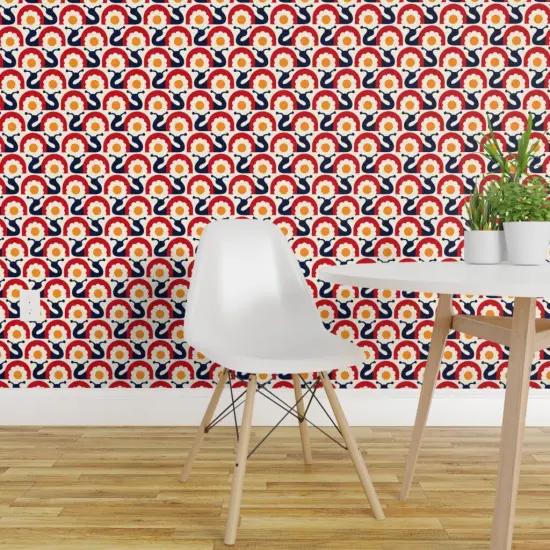 Peel & Stick Wallpaper 2FT Wide Yellow Red Retro Snail Modern Folk Shell Slug Scandinavian Floral Scandi Small Scale Custom Removable Wallpaper by Spoonflower {1}