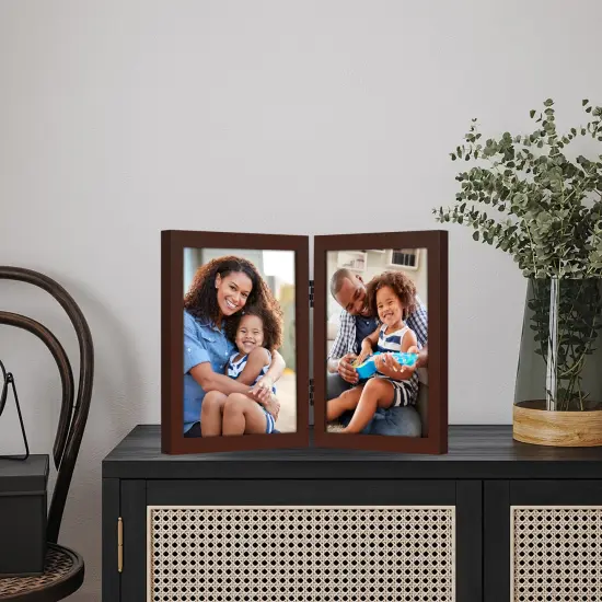 Americanflat Tri-Folding Picture Frame - Displays Two Photos at Once - Double Hinged Picture Frame - Shatter Resistant Glass - Tabletop Display Picture Frame - Black {6}