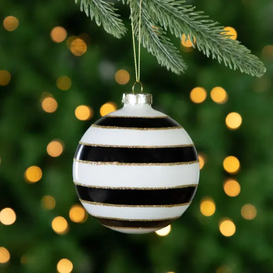 Northlight Striped and Dotted Christmas Glass Ball Ornaments - 4" - White and Black - Set of 2 {3}
