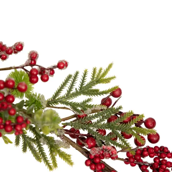 Northlight 5' x 8" Frosted Pine and Red Berry Christmas Garland - Unlit {4}