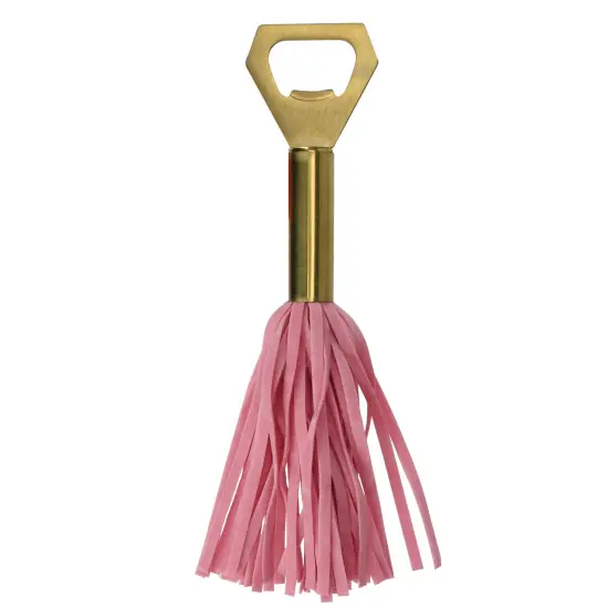 Wild Eye 7.5" Gold and Pink Vegan Leather Tasseled Metal Bottle Opener {1}