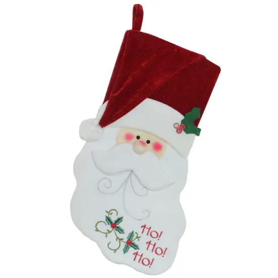 Northlight 19.25" Red and White Embroidered Ho Ho Ho Santa Face Christmas Stocking {1}