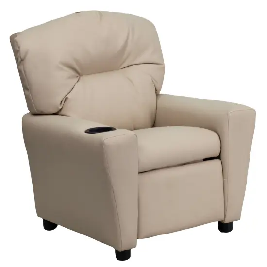 Emma and Oliver Contemporary Kids Recliner with Cup Holder Brown LeatherSoft {6}