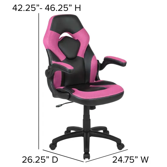 Emma and Oliver Gaming Desk and Racing Chair Set with Headphone Hook, and Monitor Stand Pink {5}