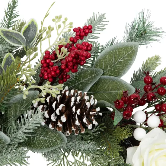 Northlight Real Touch&trade;️ Mixed Foliage and Roses Artificial Christmas Wreath 30" - Unlit Green {6}