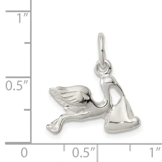 Sterling Silver Stork W/ Baby Charm Jewelry Pendant 23mm x 18mm {4}