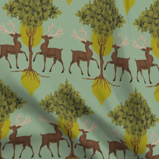 Various Fabrics by the Yard or Fat Quarter Woodland Nature Mint Green Vintage Style Animals Woods Trees Botanical Whimsical Custom Printed Fabric by Spoonflower {5}
