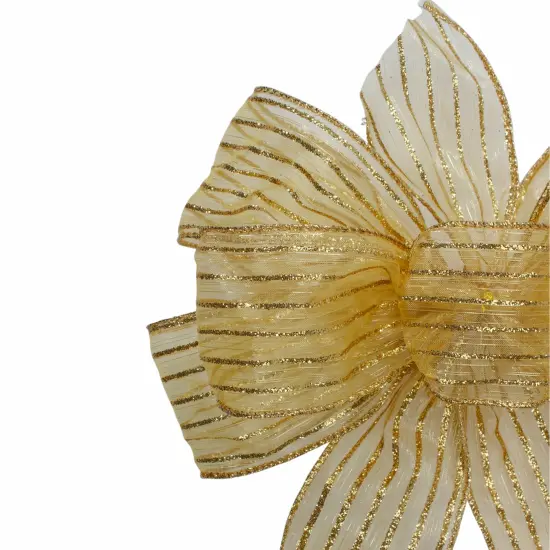 Northlight Glitter Striped 6-Loop Christmas Bow Decoration - 9" x 14" - Gold {4}
